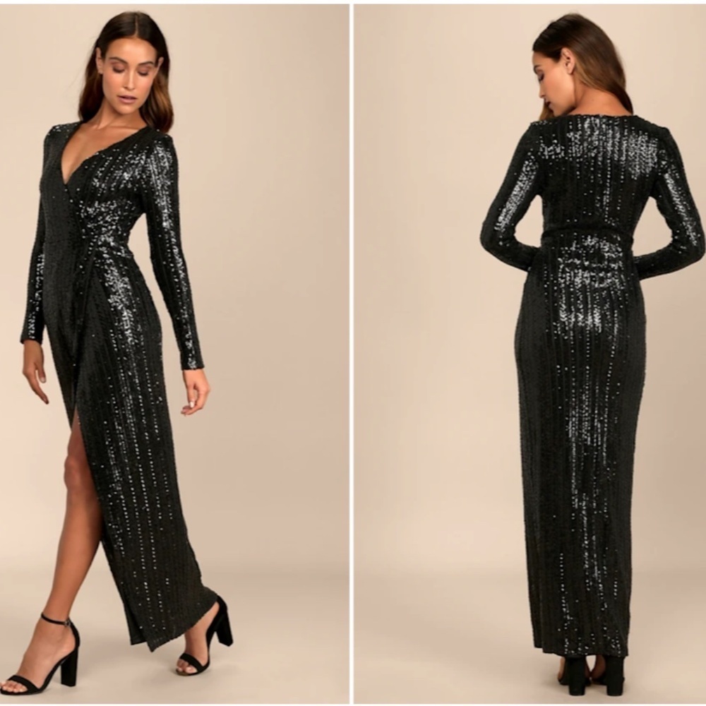 Lulus Sexy Wedding Chic Sequin Elegant Sophisticated Long Sleeve Gown
